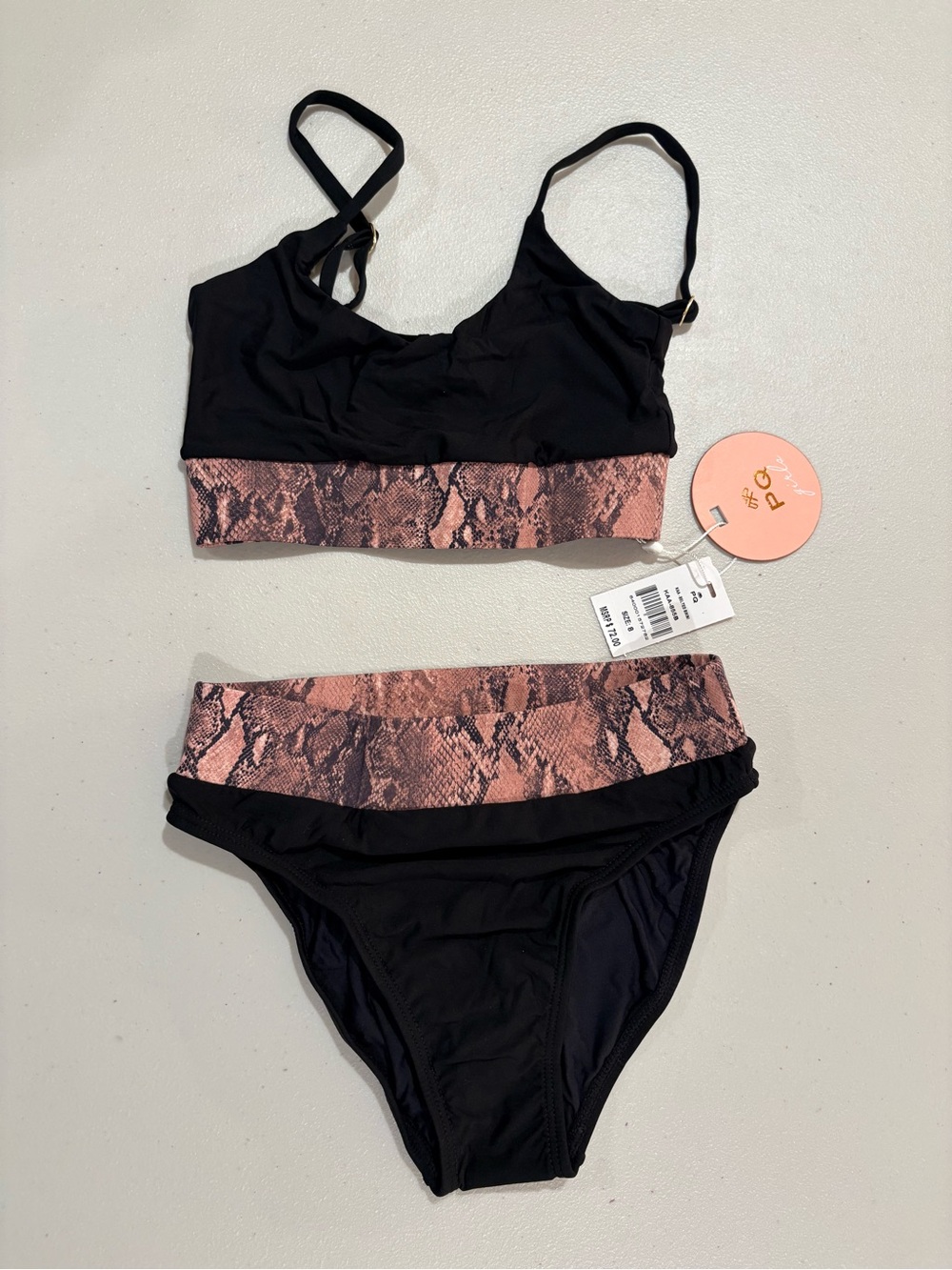 Pilyq Black Bikini with Pink Snake-Print Band